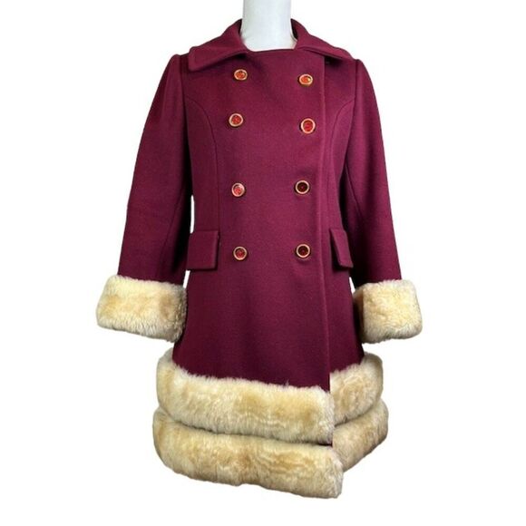 Vintage Winkelmans Wool Coat with Fur Trim Burgundy- Pristine condition! S/M - Picture 2 of 16